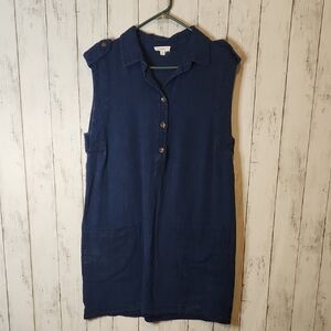 🥳A Loves A Ramie/Cotton Navy Sleeveless Dress Medium